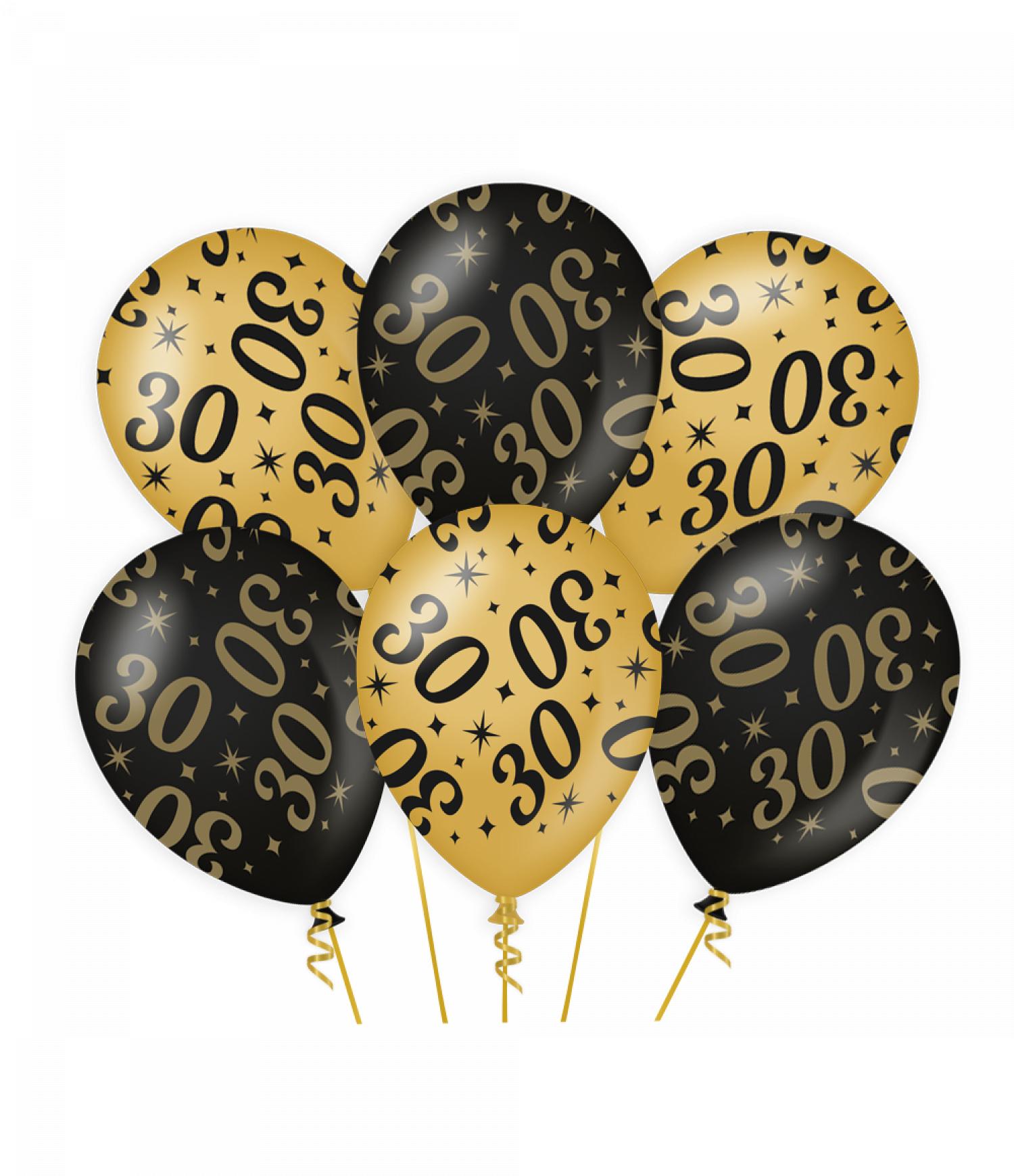 6 ballons anniversaire 30 ans or et noir 30cm