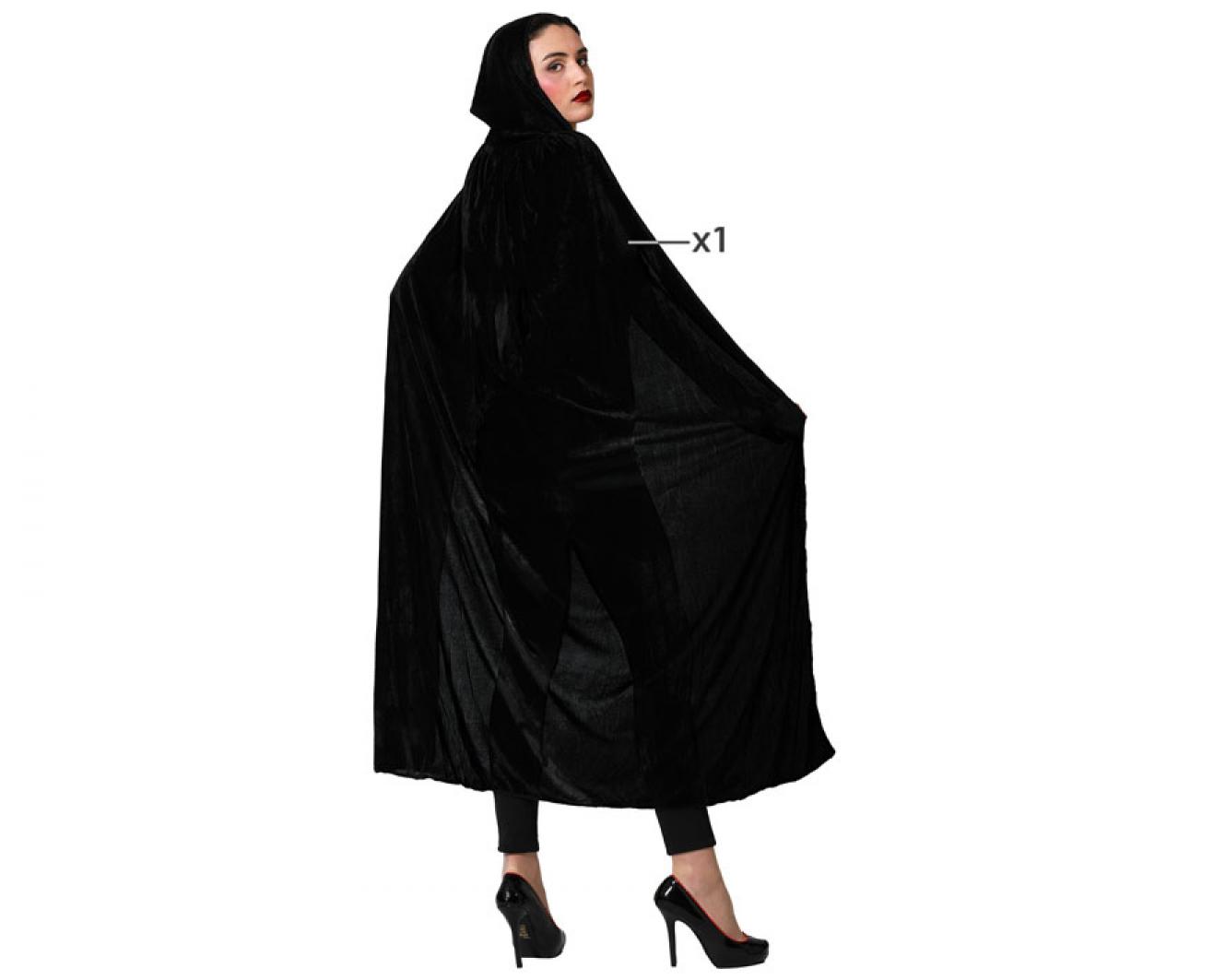 Cape noire à capuche velours 140cm
