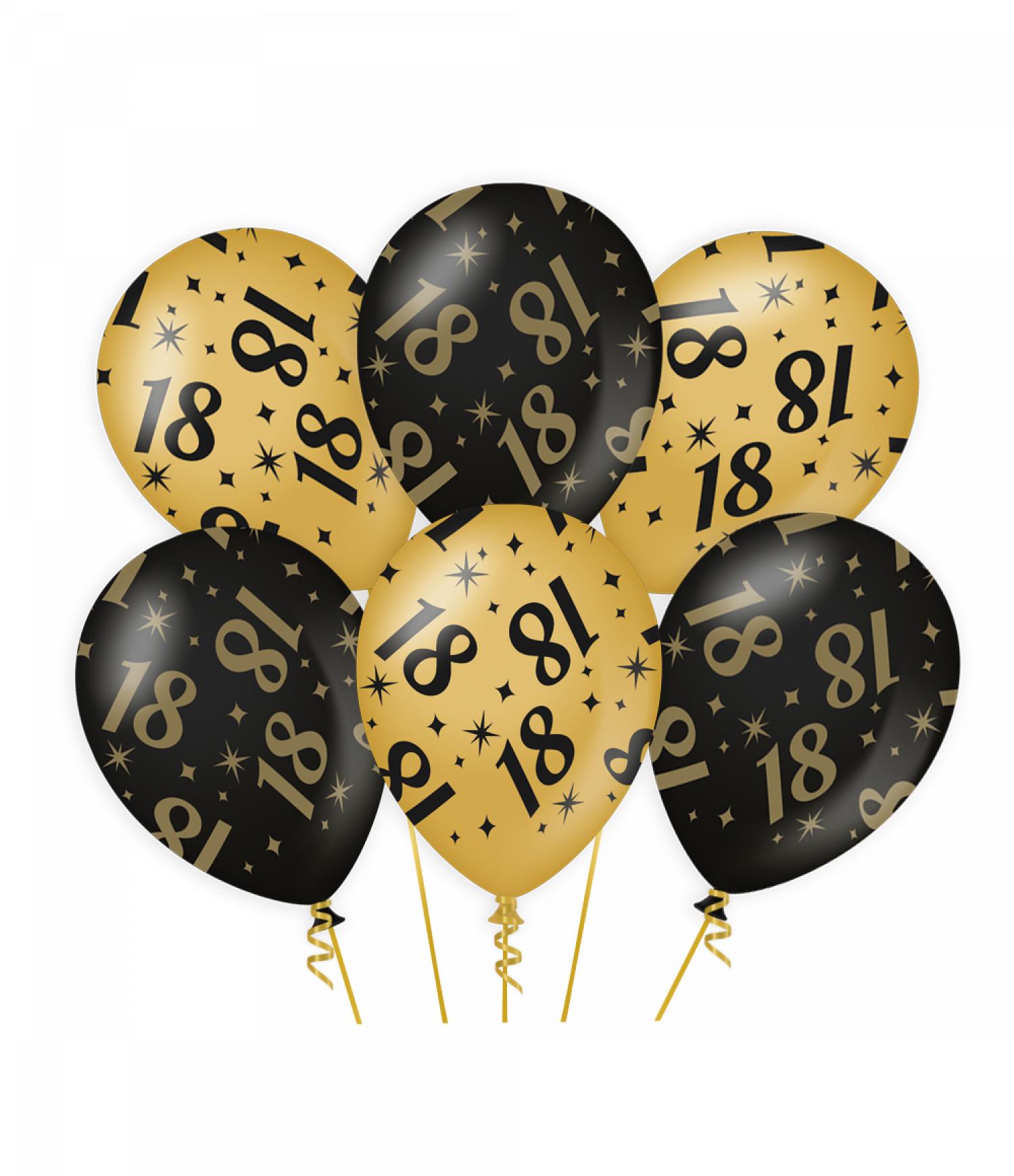 6 ballons anniversaire 18 ans or et noir 30cm