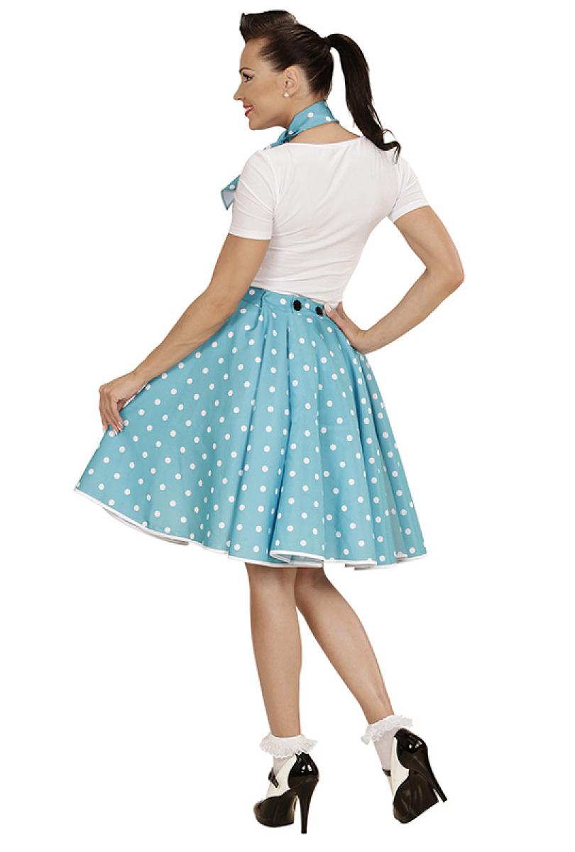 Jupe turquoise a pois blancs années 50