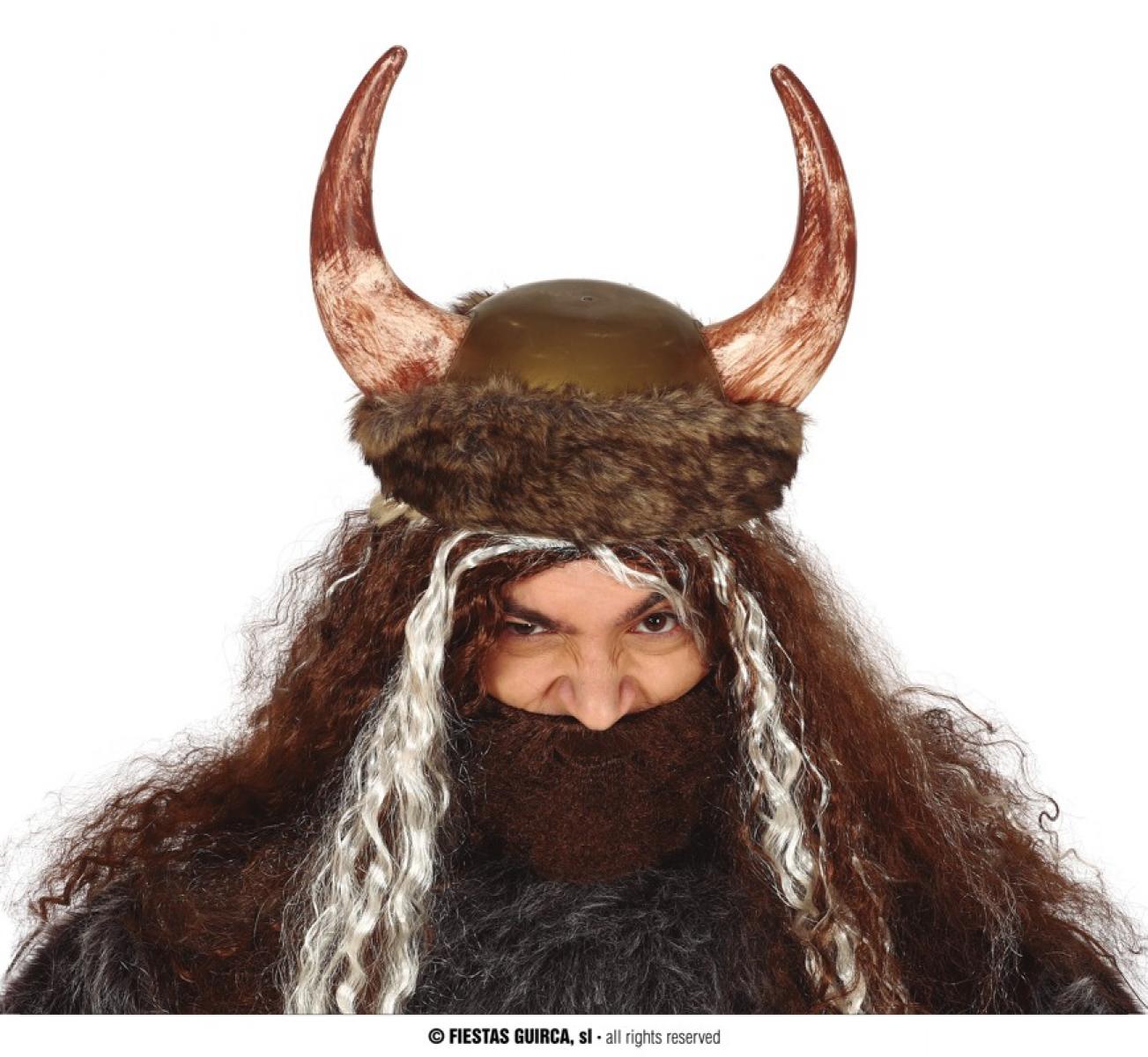 Casque viking fausse peau avec cornes os