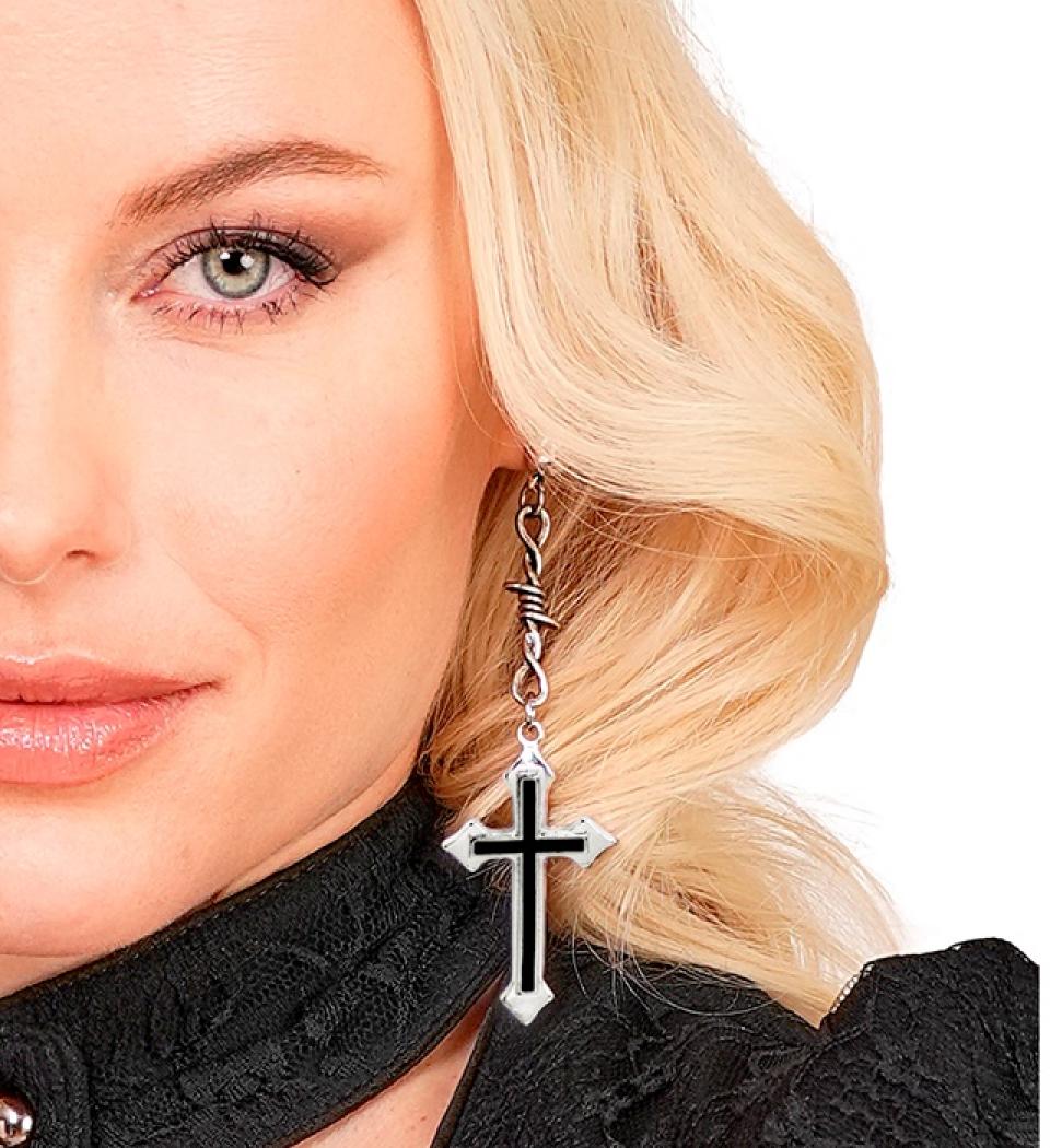 Paire de boucles d'oreilles croix noires gothiques pour oreilles percées