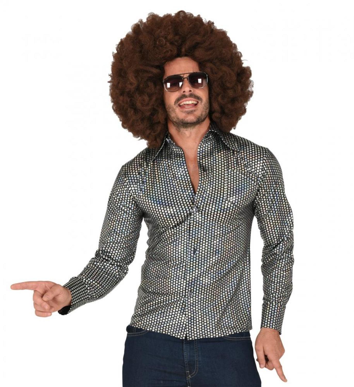 Chemise disco holographique argent taille XXL