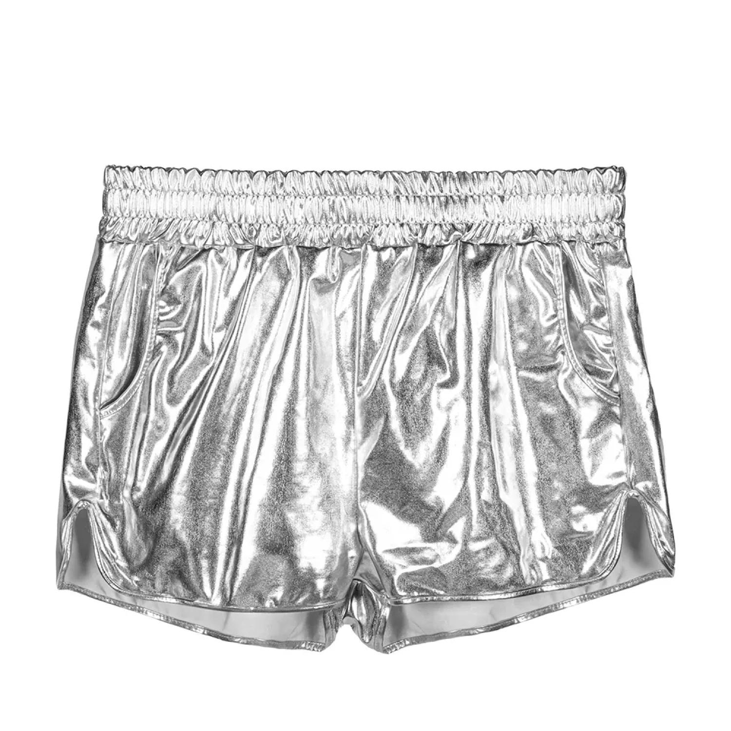 Short argent métallisé pour femme avec poches taille L/XL
