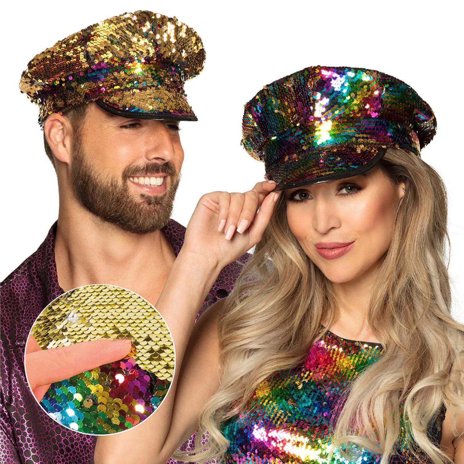 Casquette Capitaine sequins multicolores réversible doré