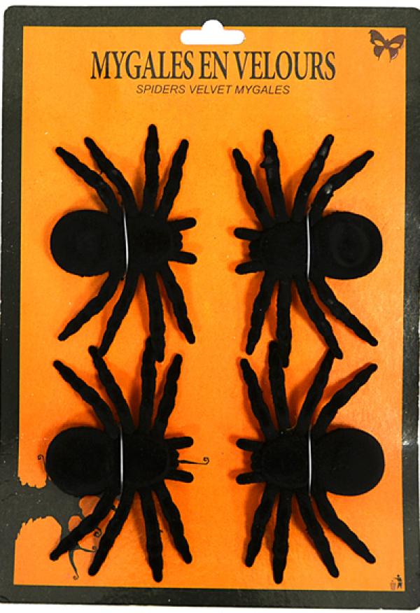 4 mygales velours noires 12x7cm