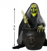 Décoration animatronic sorcière remuant son chaudron lumineux sonore animé