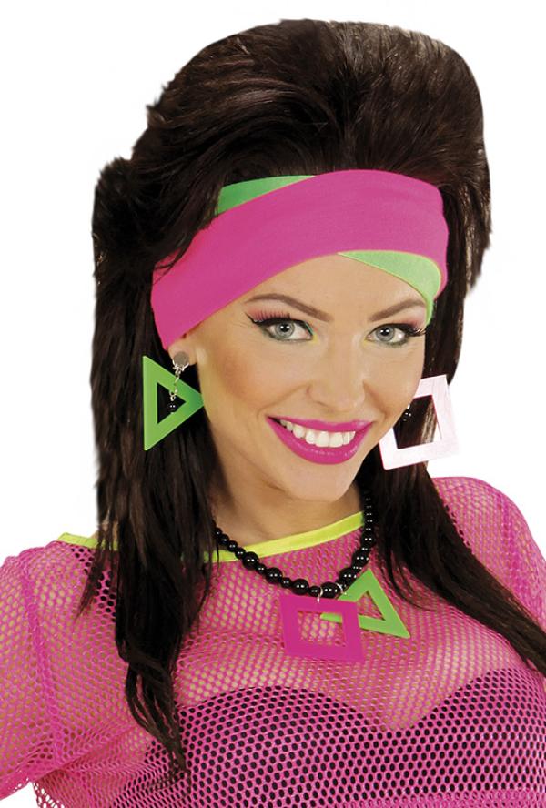 Set Sport Rétro Néon - 1 Bandeau + 2 Bracelets Absorbants Vert Fluo - 5