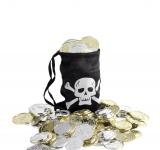 Bourse de pirate avec pièces or et argent