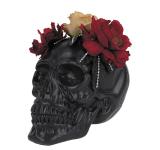 Crâne tête de mort noir avec fleurs