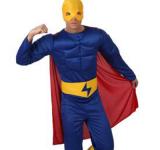 Super héros musclé bleu et jaune taille L/XL