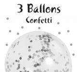 Sachet 3 ballons confettis couleur argent