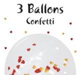 Sachet 3 ballons confettis coeur rouge et or