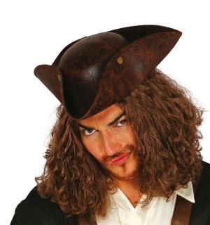 Tricorne pirate imitation cuir marron Neptune