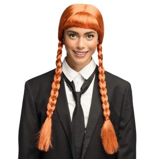 Perruque rousse à 2 tresses et franges