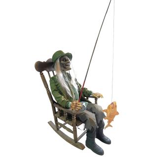 Animatronic Freddy le pêcheur taille réelle 185cm sur rocking chair