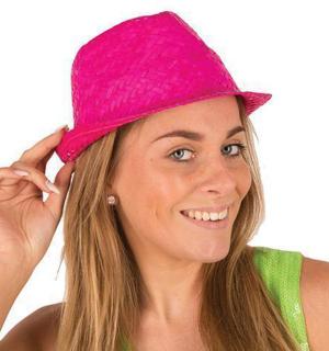 Chapeau borsalino paille rose vif