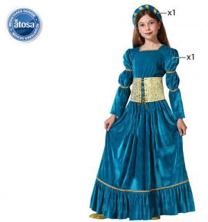 Reine médiévale bleue velours taille 3/4 ans