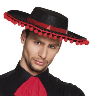Chapeau espagnol avec pompoms rouges