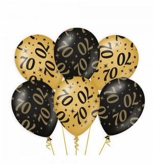 6 ballons anniversaire 70 ans or et noir 30cm