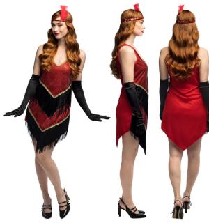 Robe charleston rouge avec franges noires taille S