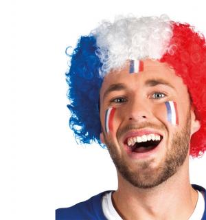 Perruque afro bleu/blanc/rouge France Tricolore