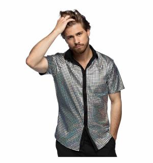 Chemise disco diamant argent taille XL