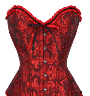 Corset bustier rouge sombre à agrafes et lassets gothique à motifs taille M