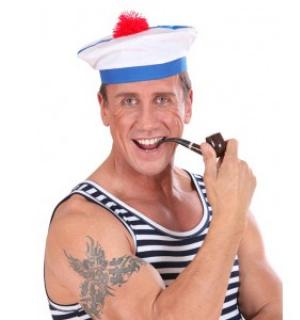 Béret chapeau marin français à pompom rouge