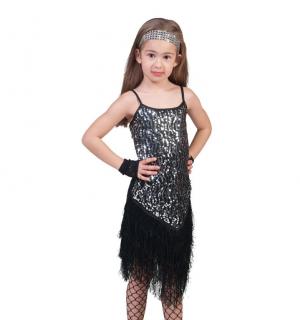 Robe charleston noire sequins argent cousus taille 11/13 ans