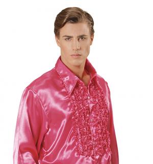 Chemise à jabot satin fuchsia taille M/L