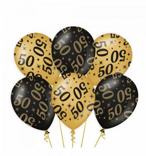 6 ballons anniversaire 50 ans or et noir 30cm