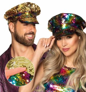 Casquette Capitaine sequins multicolores réversible doré
