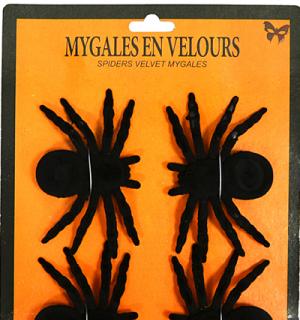 4 mygales velours noires 12x7cm